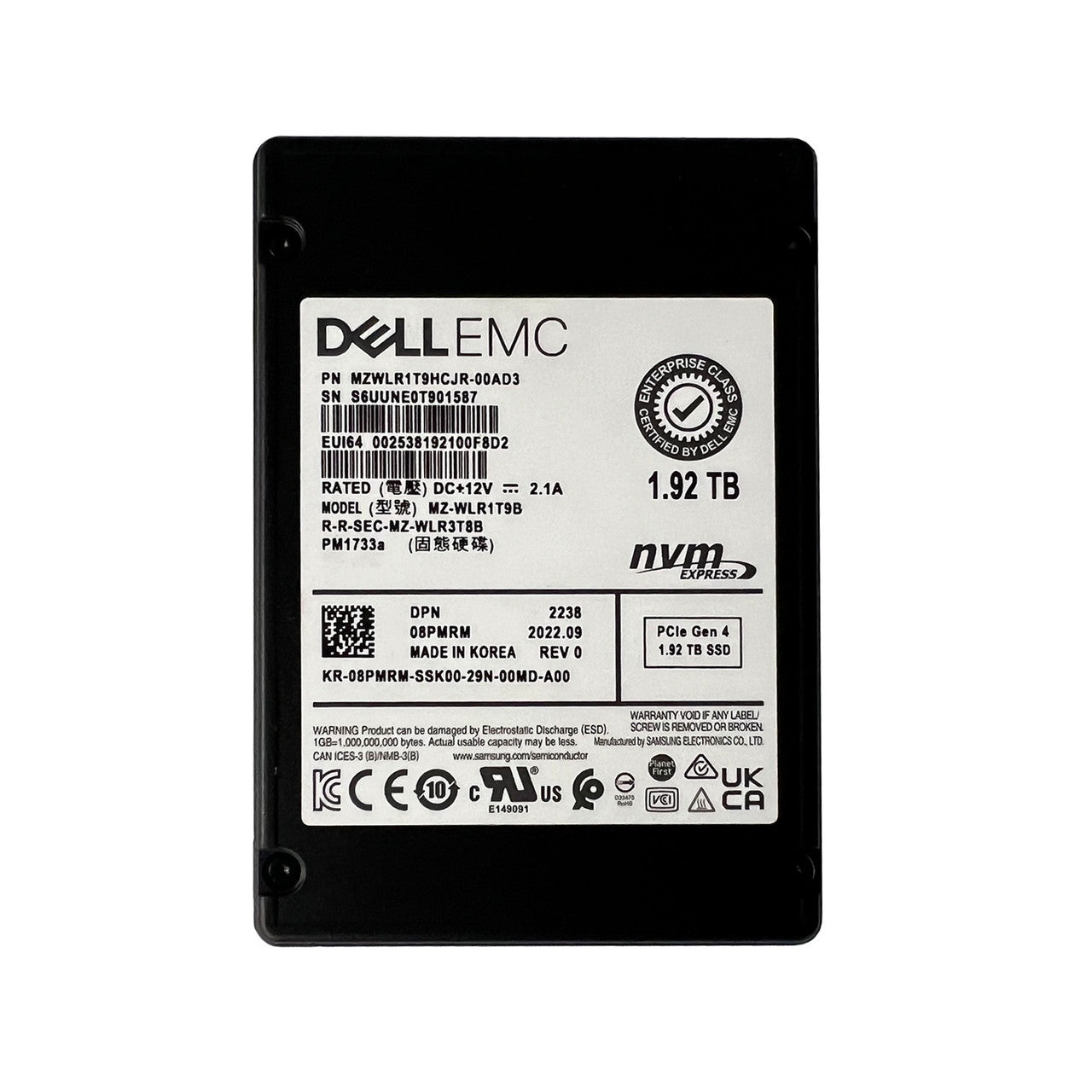 三星 PM1733A MZWLR1T9HCJR-00AD3 1.92TB 讀取密集型 NVMe 固態硬碟戴爾 OEM |用過的 主圖