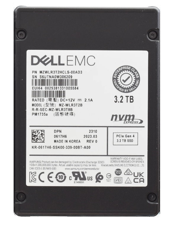 Refurbished | Samsung PM1735A MZWLR3T2HCLS-00AD3 3.2TB Mixed Use NVMe Ssd Dell Oem Ref