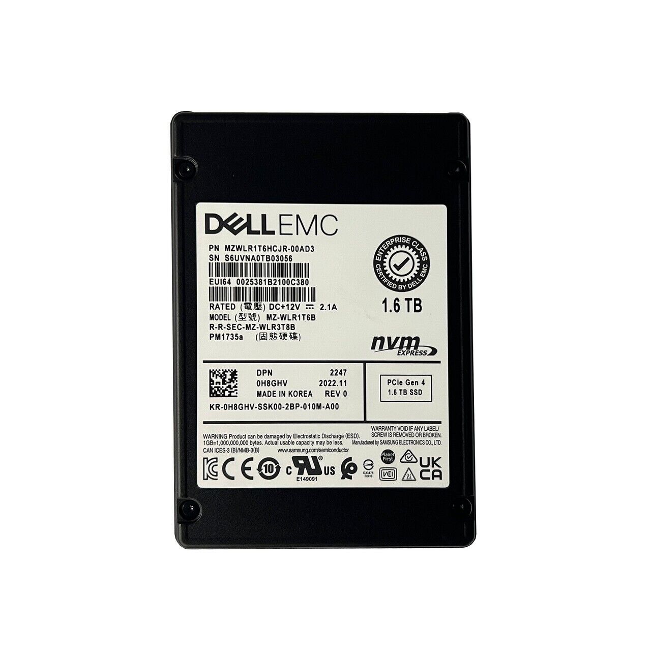 SAMSUNG MZWLR1T6HCJR-00AD3 1.6Tb Gen 4 NVMe U.2 Mu Ssd Dell Oem | ĐÃ SỬ DỤNG