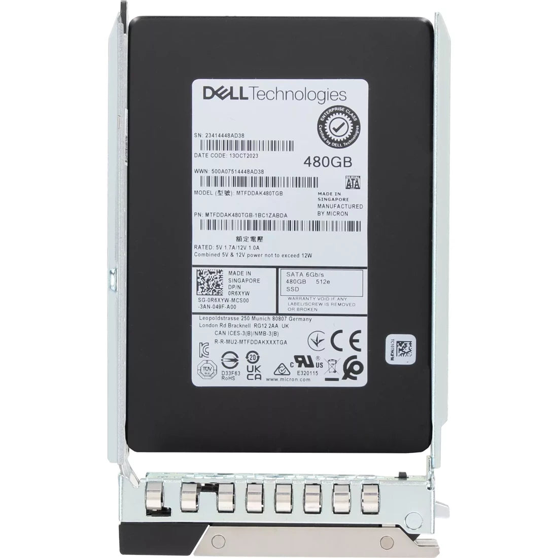 Dell R6XYW 480 GB SATA-6 Gbit/s gemischte Verwendung 3 DWPD 2,5 Zoll Hot-Plug-SSD Neu | GEBRAUCHT Hauptbild