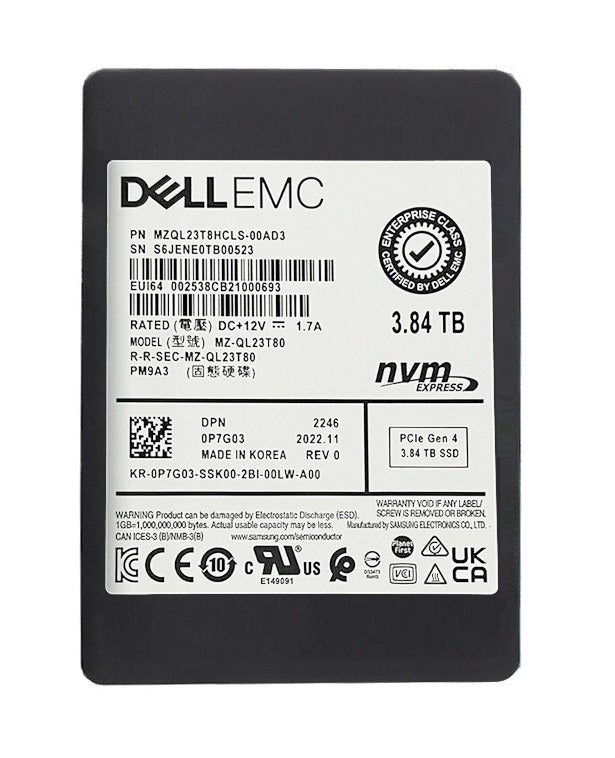 Refurbished | Samsung PM9A3 MZQL23T8HCLS-00AD3 3.84TB NVMe U.2 PCIe Gen4 2.5inch SSD 메인 이미지