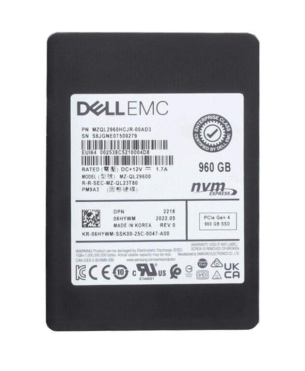 Refurbished | Samsung PM9A3 MZQL2960HCJR-00AD3 960GB 2.5inch U.2 PCIe Gen4.0 X4 (NVMe) SSD
