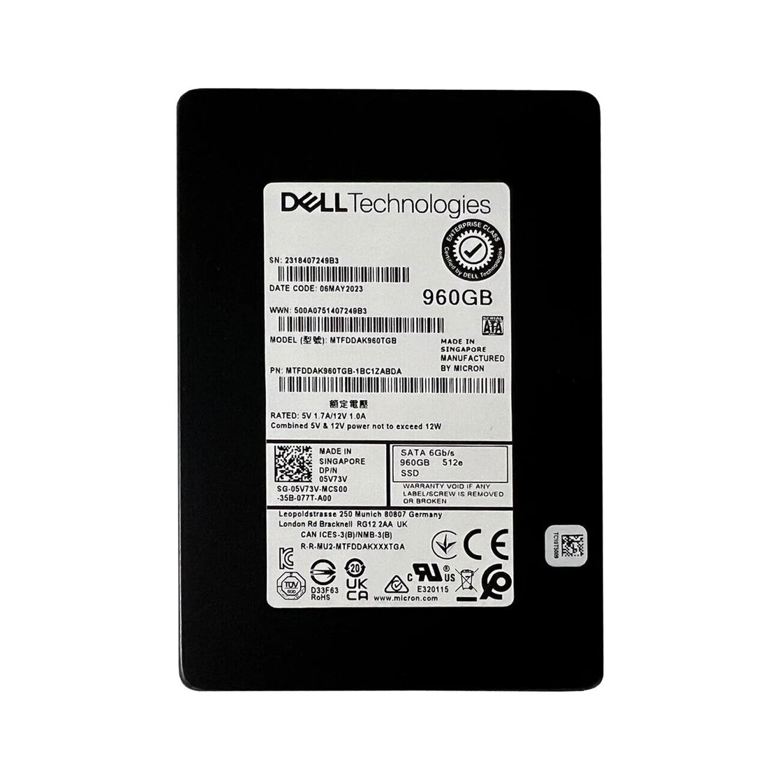 Refurbished | Micron 5400 Max MTFDDAK960TGB-1BC1ZABDA Mixed Use 960 GB SATA 6Gb/s DELL OEM Refurbished