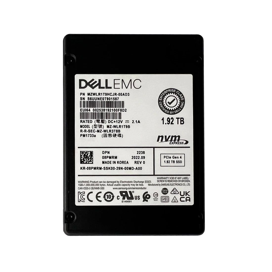 Refurbished | Samsung PM1733A MZ-WLR1T9B Read Intensive SSD 1.92 TB PCIe 4.0 x4 (NVMe) DELL OEM Refurbished Main image