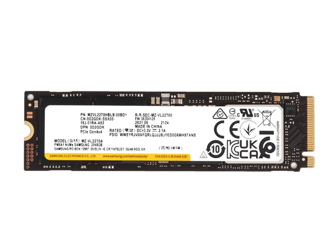 三星 PM9A1 MZVL22T0HBLB-00BD1 SSD 2 TB PCIe 4.0 X4 (NVMe) 戴尔 OEM |用过的