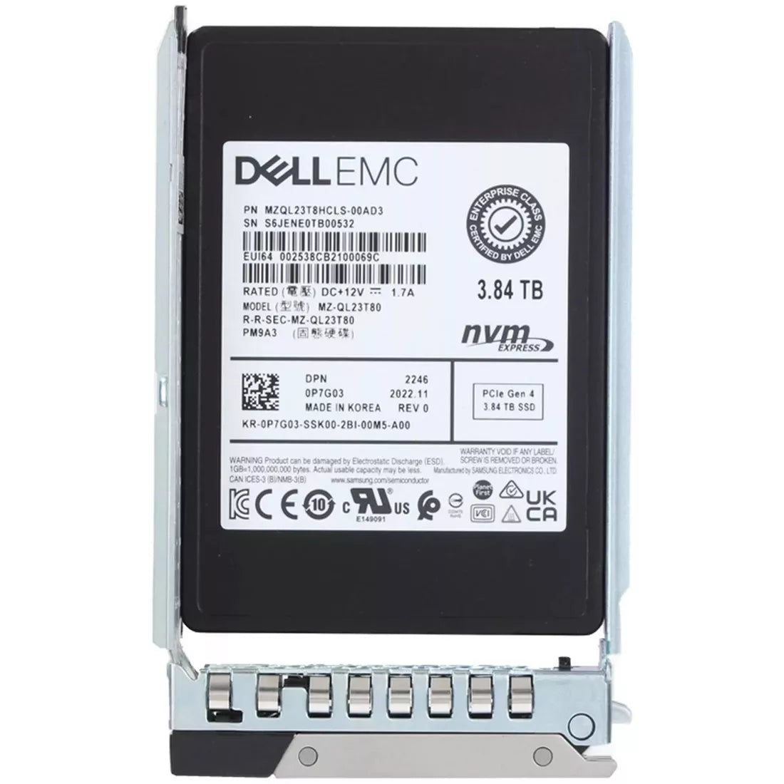 Dell P7G03 3.84TB PCIe Gen4 NVMe U.2 RI SSD | USED