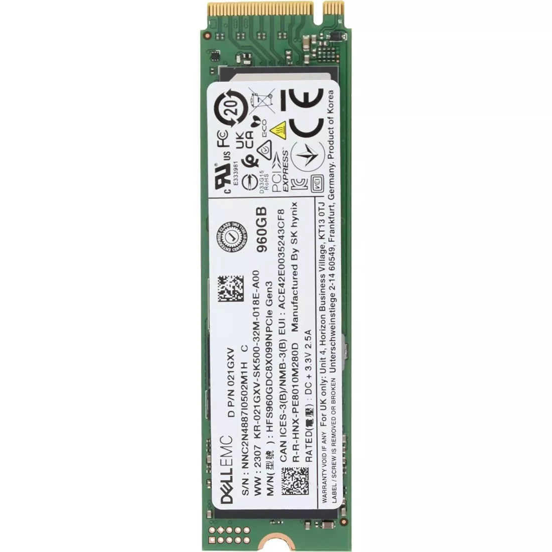 Dell 21GXV 960GB PCIe Gen3 x4 NVMe TLC RI M.2 22110 SSD | USED Main image