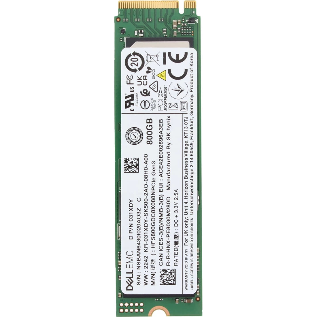 Dell 31XDY 800GB Gen3 NVMe 혼합 사용 TLC 2280 M.2 SSD PE8030 | 사용된