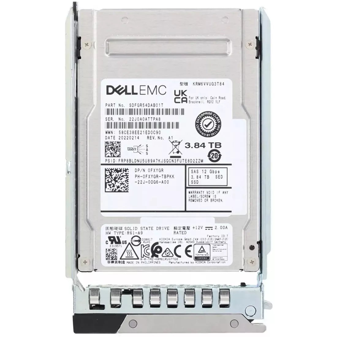Dell FXYGR 3.84TB SAS-12Gbps SED Sử dụng hỗn hợp SSD cắm nóng 3DWPD 2.5Inch | ĐÃ SỬ DỤNG