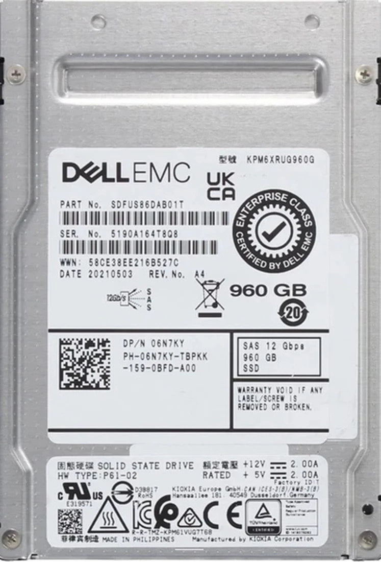 Kioxia SDFUS86DAB01T 960Gb Read Intensive SAS 12Gbps 512e 2.5inch PM6-R Series SSD | USED