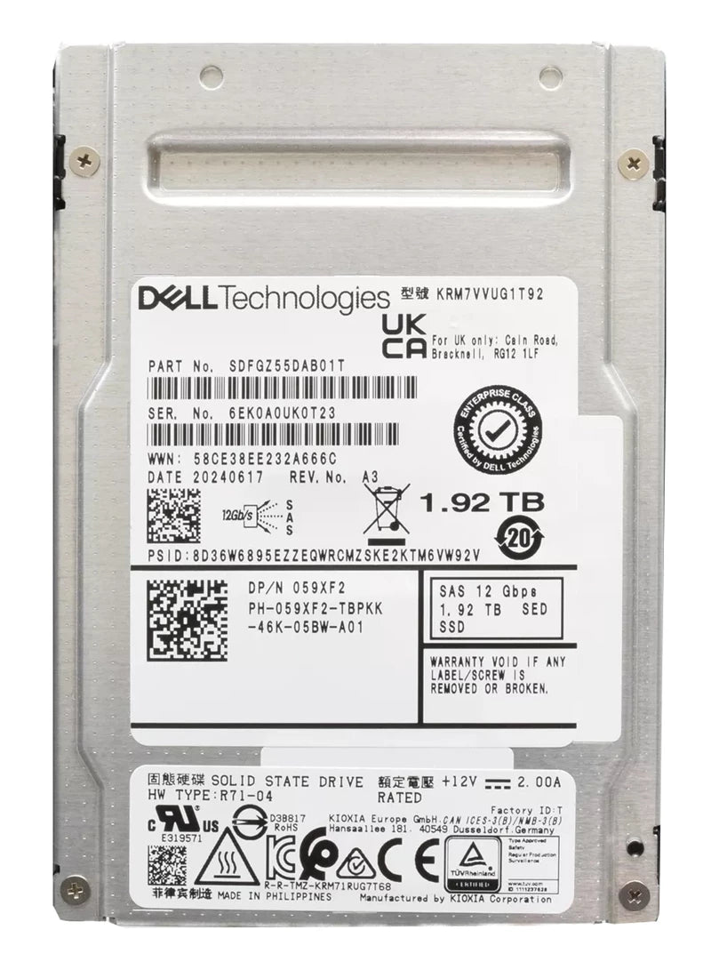 Kioxia KRM7VVUG1T92 RM7-V 1.92TB Sed TLC SAS 混合使用 12Gbps 2.5 吋 SSD |使用過的 主圖