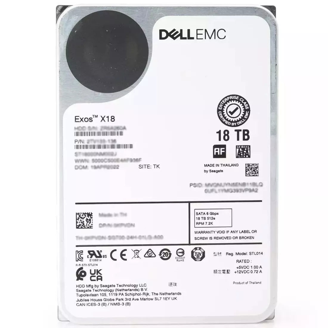 Refurbished | Dell AC243870 18TB Enterprise 7200RPM SATA 6Gbps 512MB Cache 3.5inch Hdd