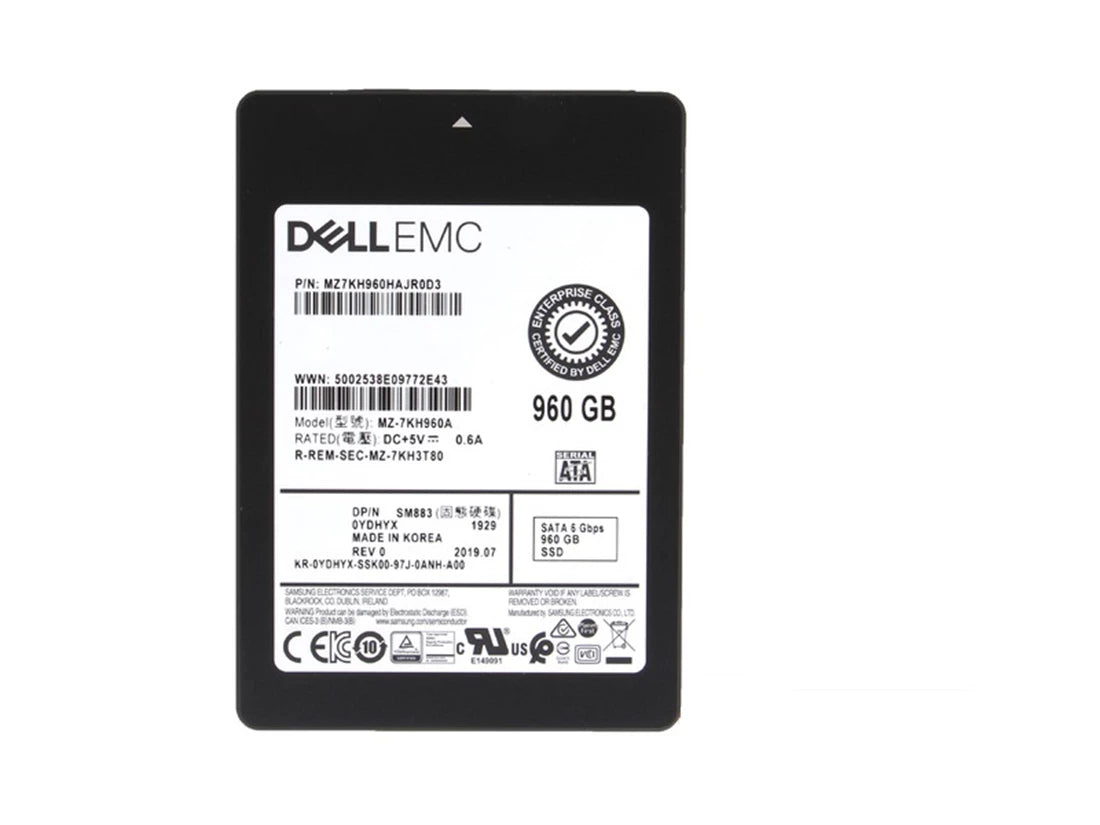 三星 SM883 MZ7KH960HAJR0D3 SSD 960 GB SATA 6Gb/s 戴尔 OEM |用过的