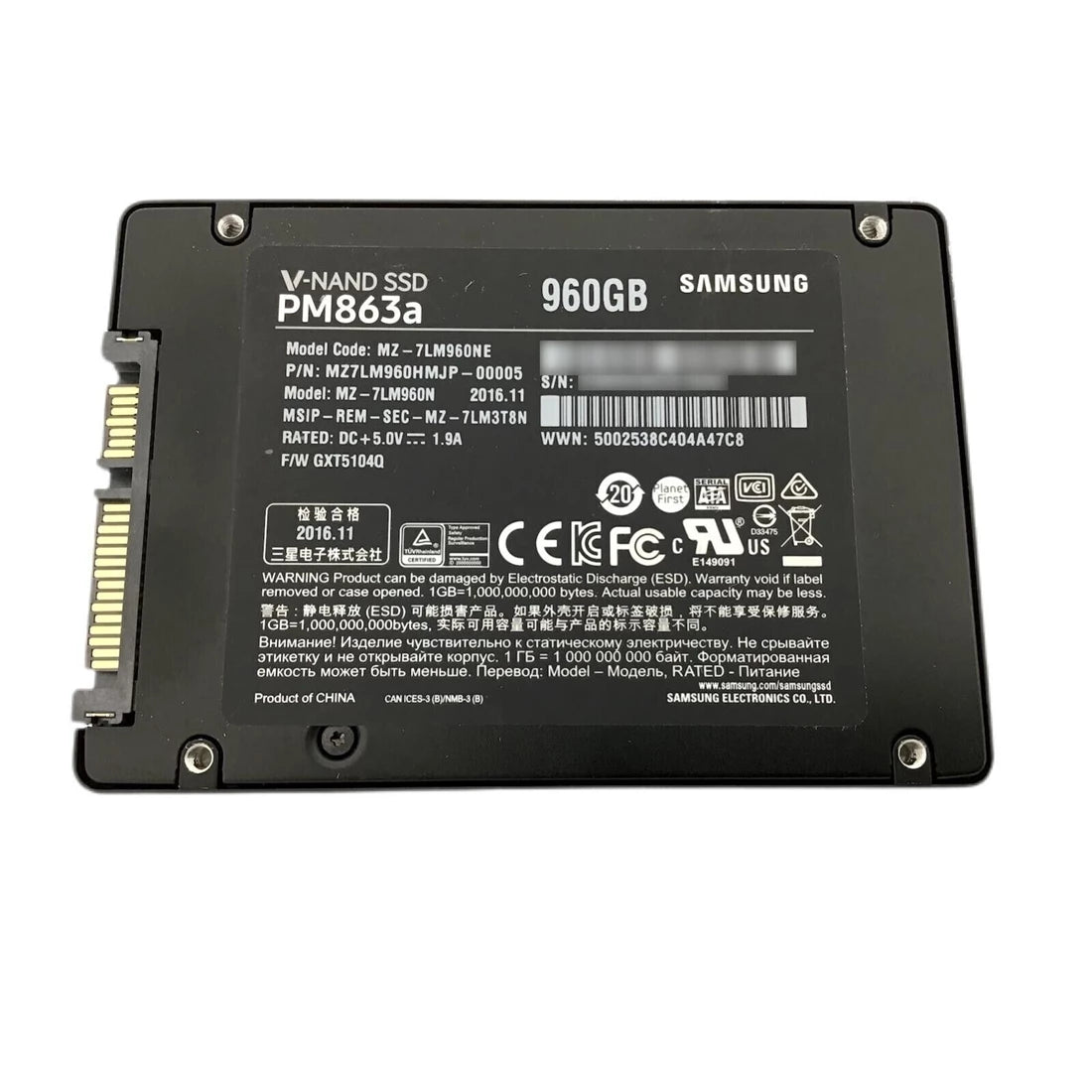 SAMSUNG MZ7LM960HMJP PM863A 960 Go SATA 6 Gbit/s SSD 2,5 pouces | UTILISÉ Image principale