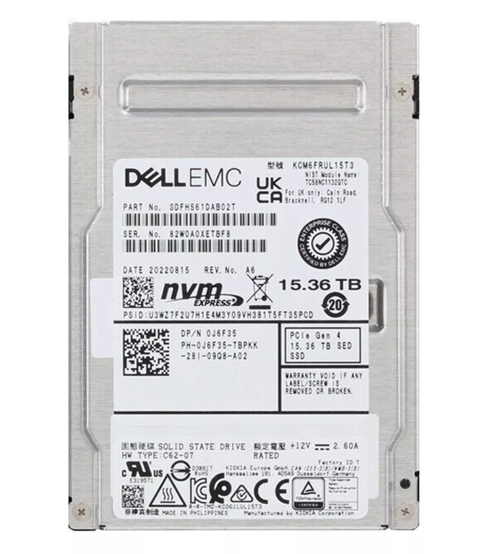 Kioxia CM6 KCM6FRUL15T3 SSD à lecture intensive 15,36 To PCIe 4.0 X4 (NVMe) DELL OEM | UTILISÉ