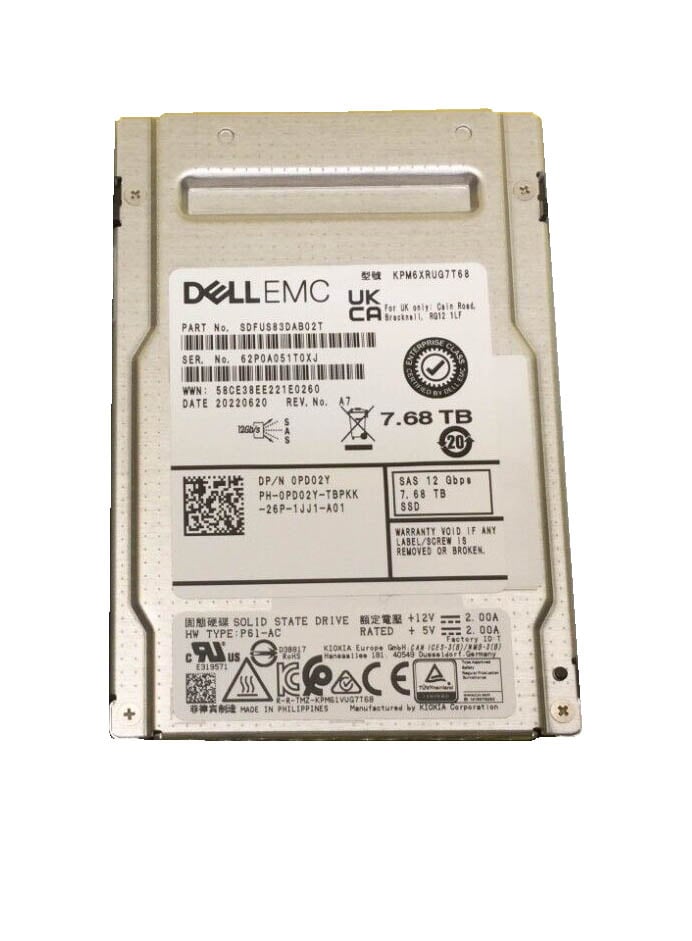 鎧俠 SDFUS83DAB02T 7.68TB 讀取密集型 SAS 12Gbps 512e 2.5 吋 PM6-R 系列固態硬碟 |使用過的 主圖