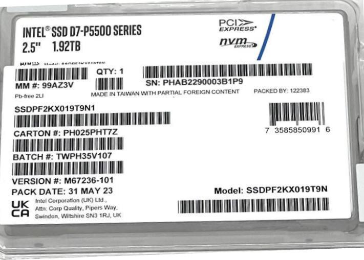 Solidigm SSDPF2KX019T9N1 D7-P5500 Dòng 1.92TB PCIe 4.0 X4 NVMe U.2 15mm 2.5 inch SSD | ĐÃ SỬ DỤNG