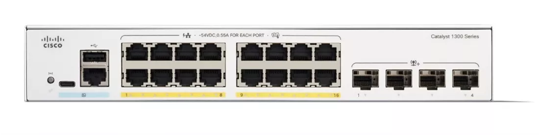 適用於 Catalyst 1300 的 Cisco C1300-16T-2G 16 連接埠 GE 全 PoE |新的 主圖