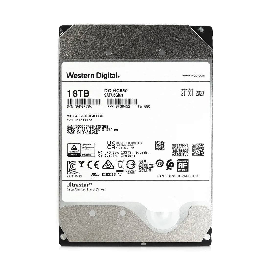 WD WUH721818ALE601 Disque dur Ultrastar DC HC550 18 To SATA 6 Gb/s 3,5 pouces | UTILISÉ