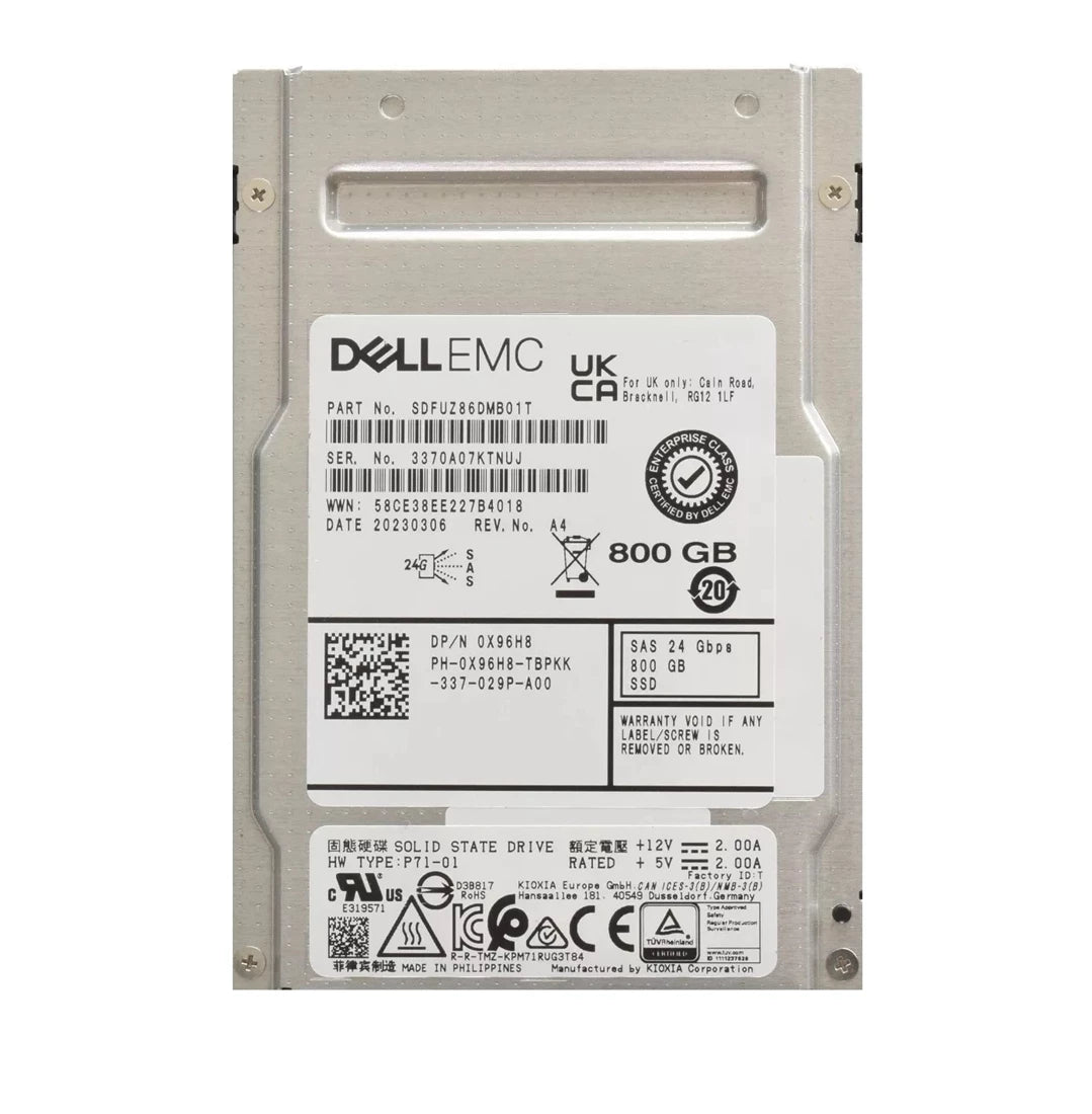 Kioxia SDFUZ86DMB01T PM7-V 系列 800GB SAS 24Gb/s SIE 混合用途 2.5 英寸 SSD 全新戴尔 OEM |用过的 主图