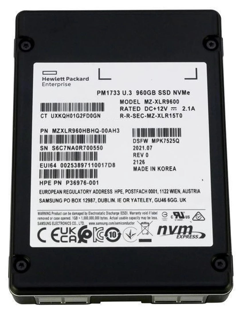 HPE PM1733 P36976-001 読み取り集中型 SSD 960 GB PCIe 4.0x4 (NVMe) |使用済み