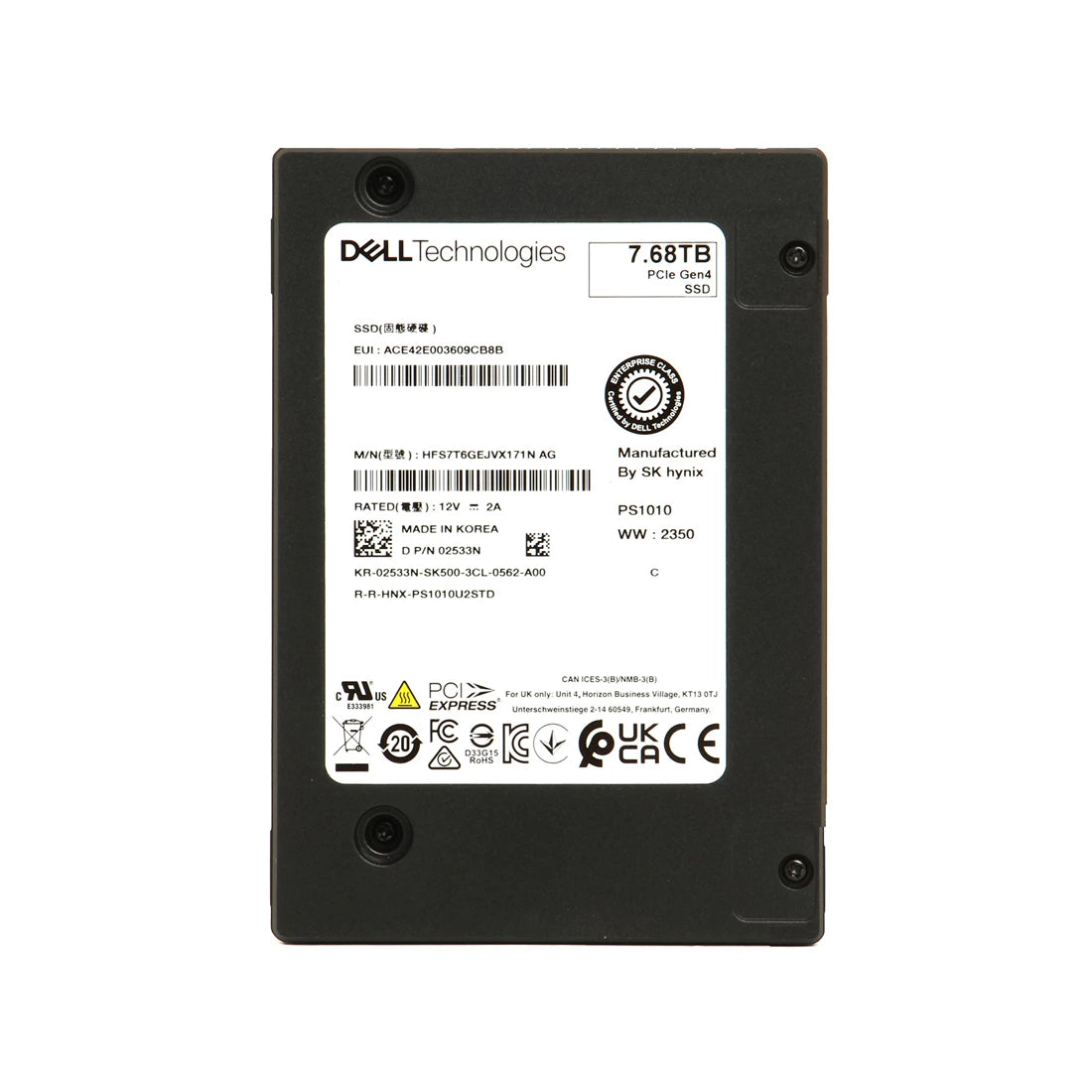 SK HYNIX HFS7T6GEJVX171N 7.68TB PCIe Gen4 NVMe R-I TLC 2.5인치 Dell OEM SSD | 중고 델 OEM