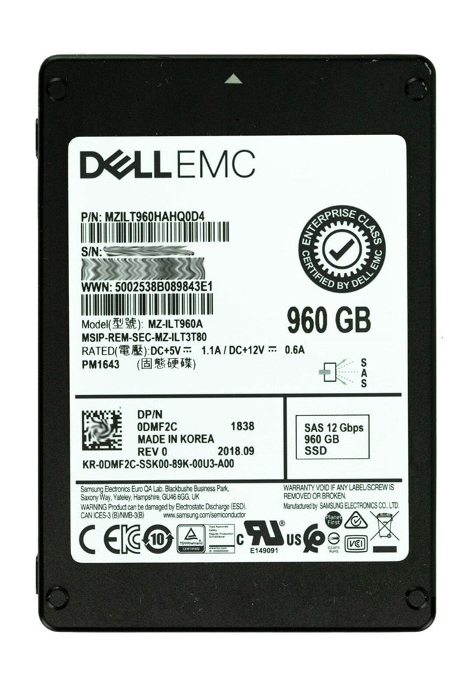 Refurbished | Samsung MZILT960HAHQ0D4 960GB SAS 12Gbps 2.5inch Read Intensive TLC SSD
