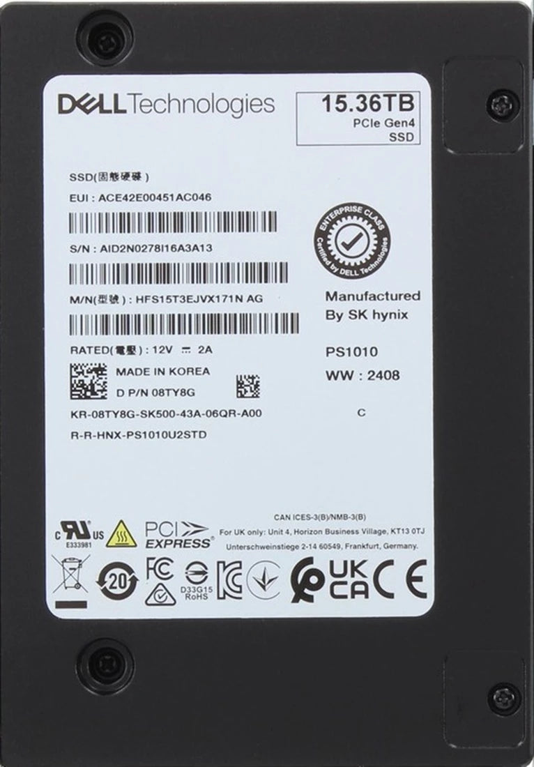 HYNIX HFS15T3EJVX171N PS1010 PCIe Gen4 NVMe U.2 Ổ cứng thể rắn 15mm Dell OEM | ĐÃ SỬ DỤNG