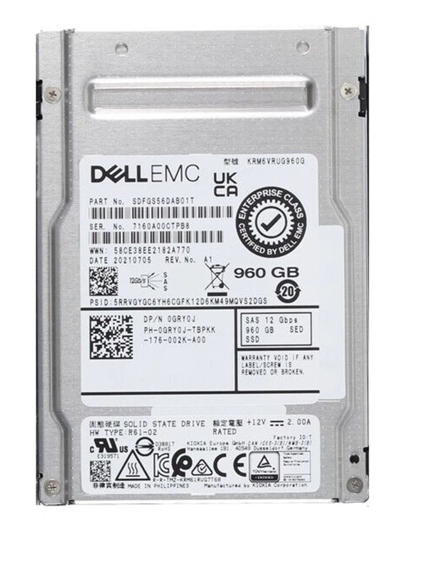 Kioxia RM6 SDFGS56DAB01T Read Intensive SSD 960 GB SAS 12Gb/s DELL OEM | USED