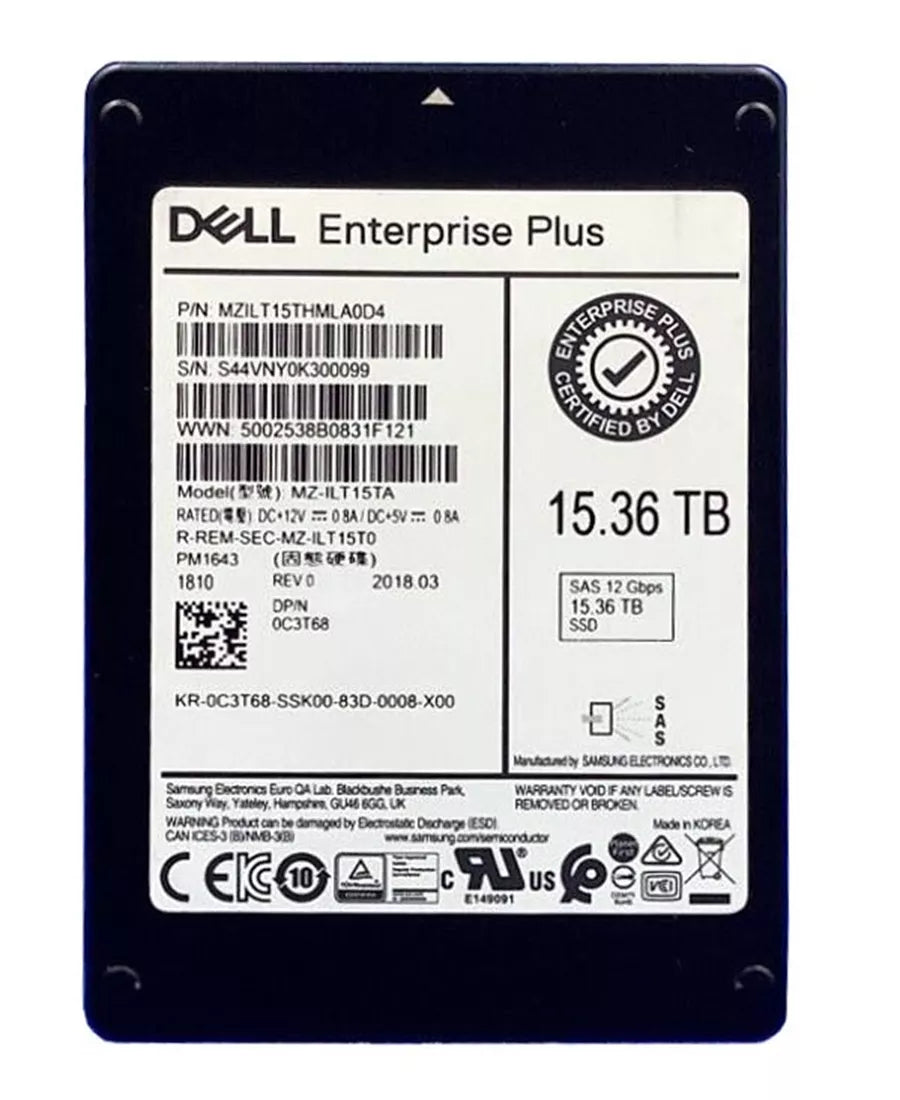Samsung PM1643 MZILT15THMLA0D4 Leseintensive SSD 15,36 TB SAS 12 Gbit/s DELL OEM | GEBRAUCHT Hauptbild