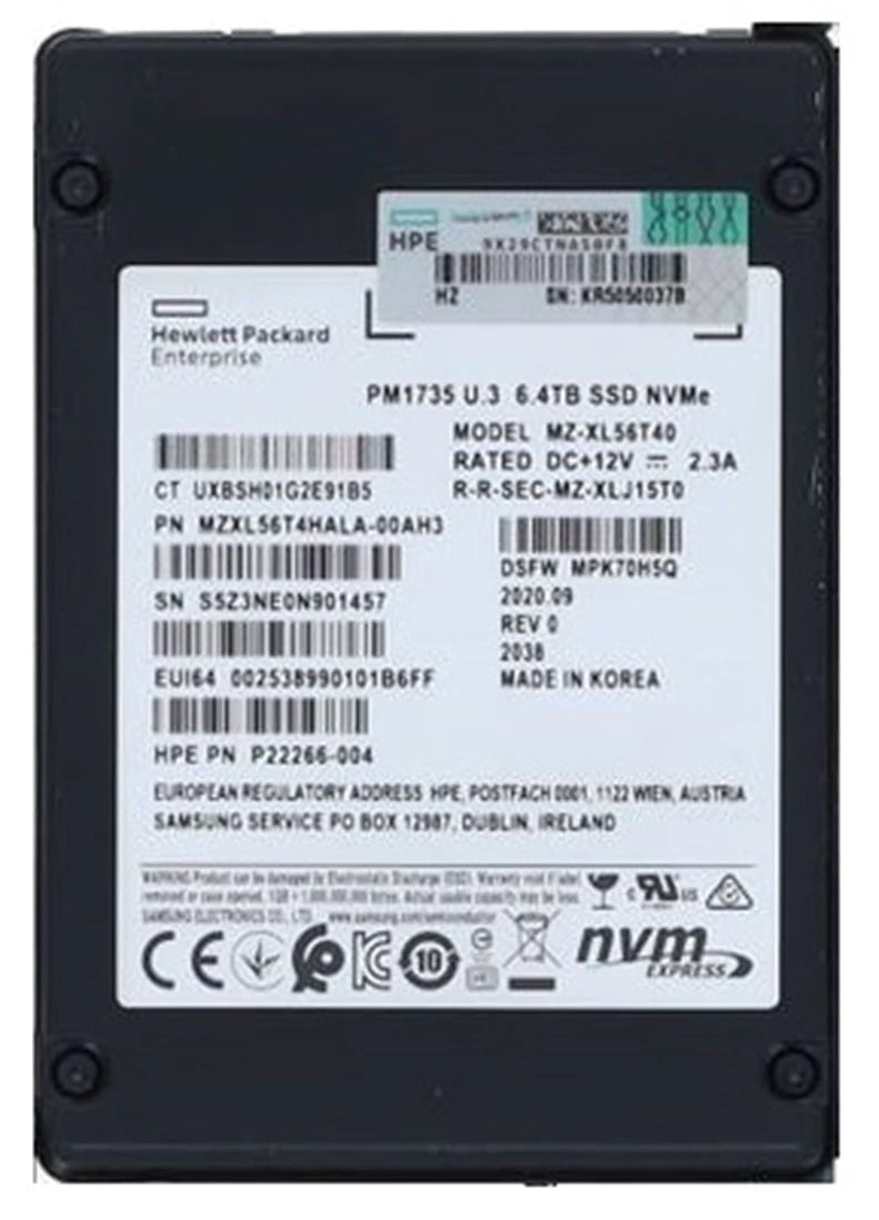 三星 MZ-XL56T40 6.4TB NVMe MU Sff U.3 固态硬盘 Hpe OEM |用过的