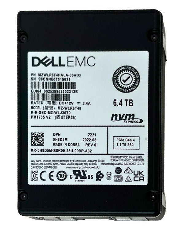 三星 MZ-WLR6T40 PM1735 6.4TB 混合用途 NVMe 固態硬碟戴爾 OEM |用過的