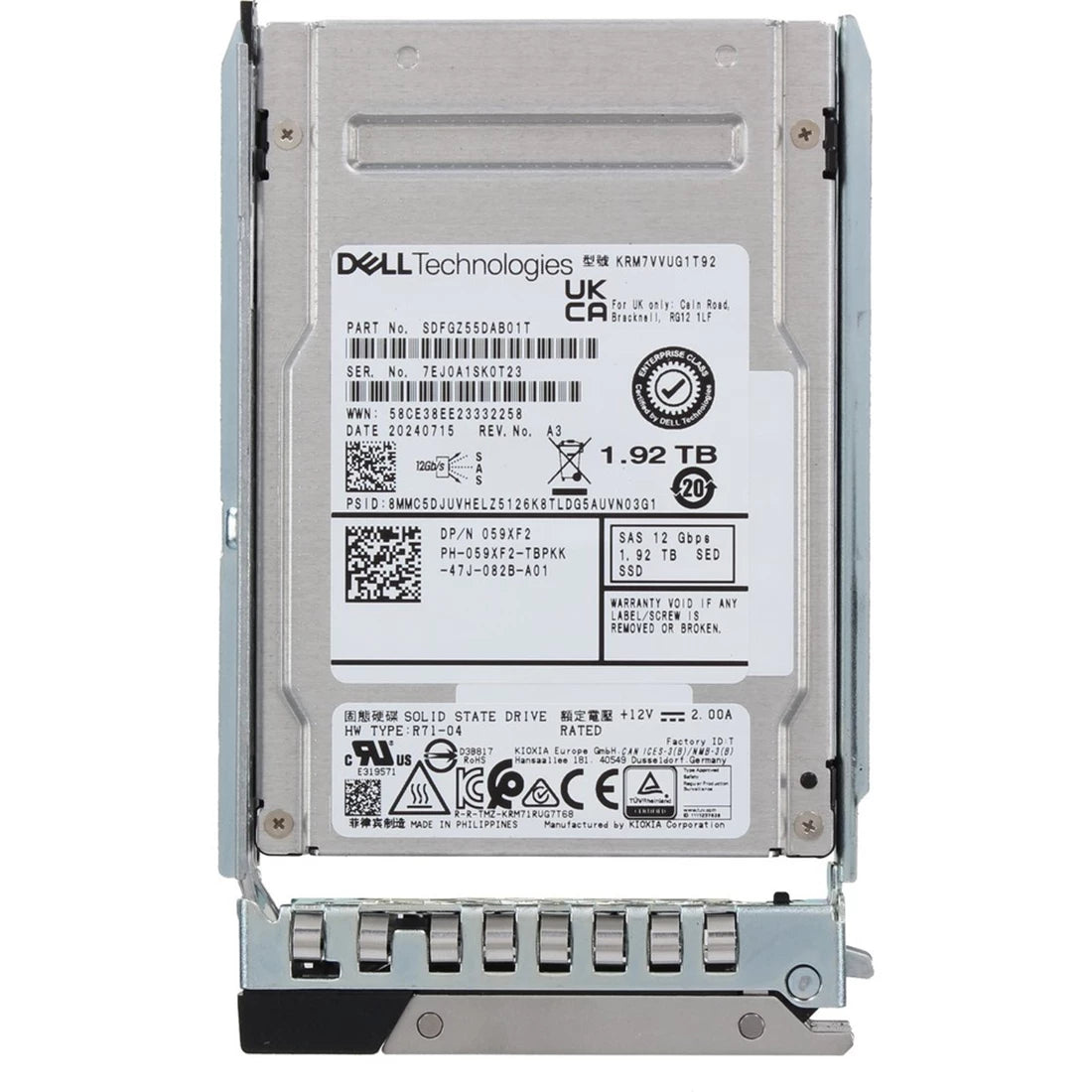 Dell 59XF2 1.92TB SSD SED TLC SAS Mixed Use 12Gbps 2.5in Drive | USED