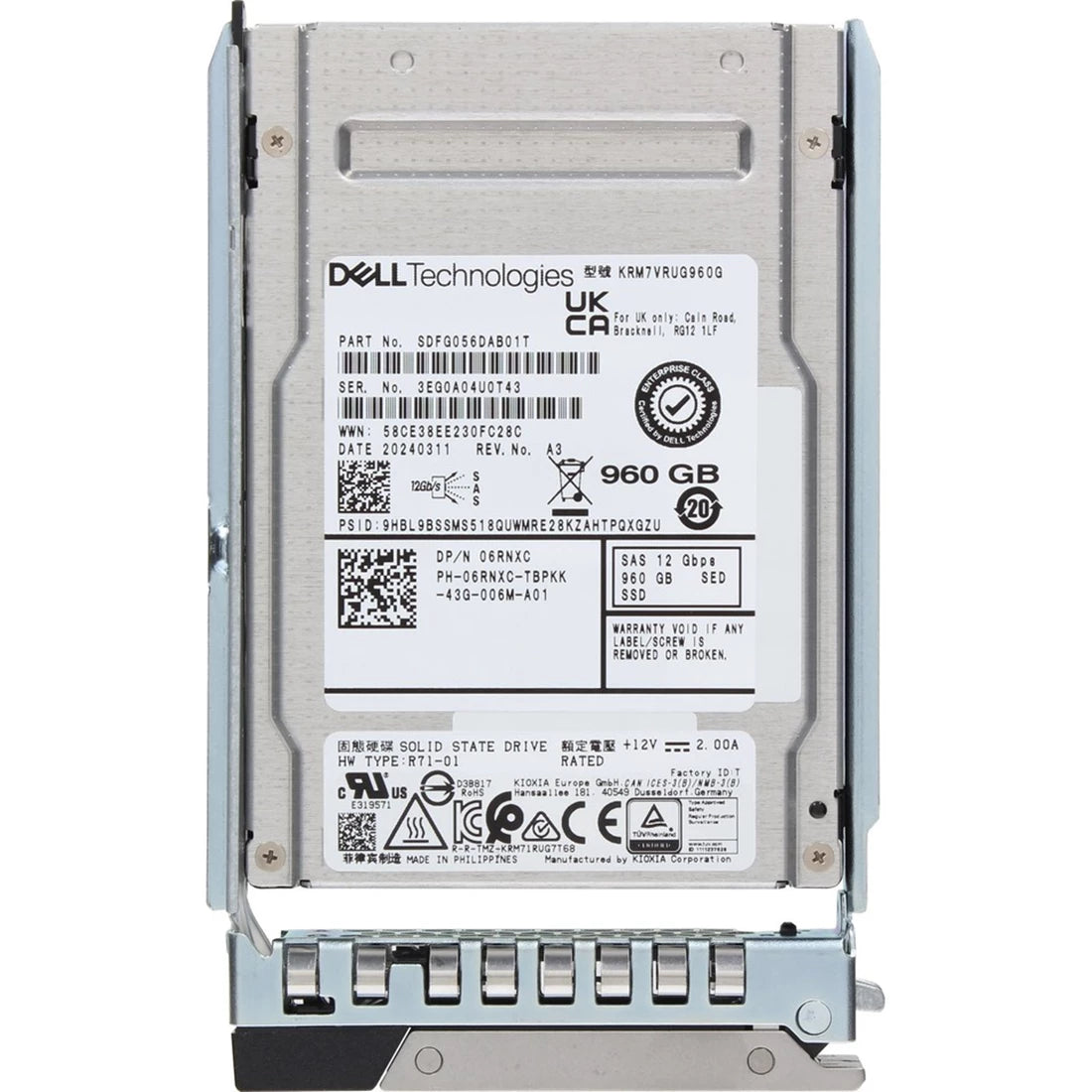 戴爾 6RNXC 960GB SED SAS 讀取密集型 12Gbps 2.5 吋熱插拔驅動器 |用過的