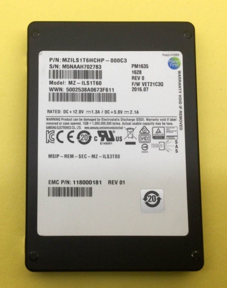 Samsung MZ-ILS1T6N PM1635A 1.6TB Sas-12Gbps 2.5Inch SSD | USED Main image