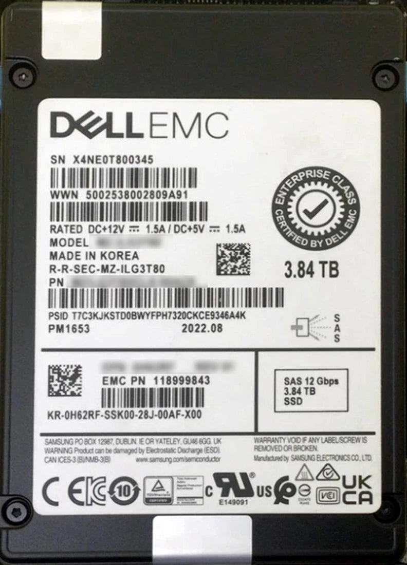 EMC 118999843 3.84TB SAS-12Gbps ISE Read Intensive 512e 2.5 Inch 1 DWPD SSD | USED