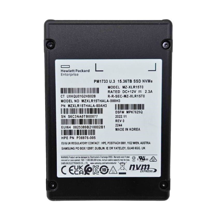 三星 MZXLR15THALA-00AH3 15.36TB PCIe Gen4.0 x4 (NVMe) PM1733 固态硬盘 |用过的