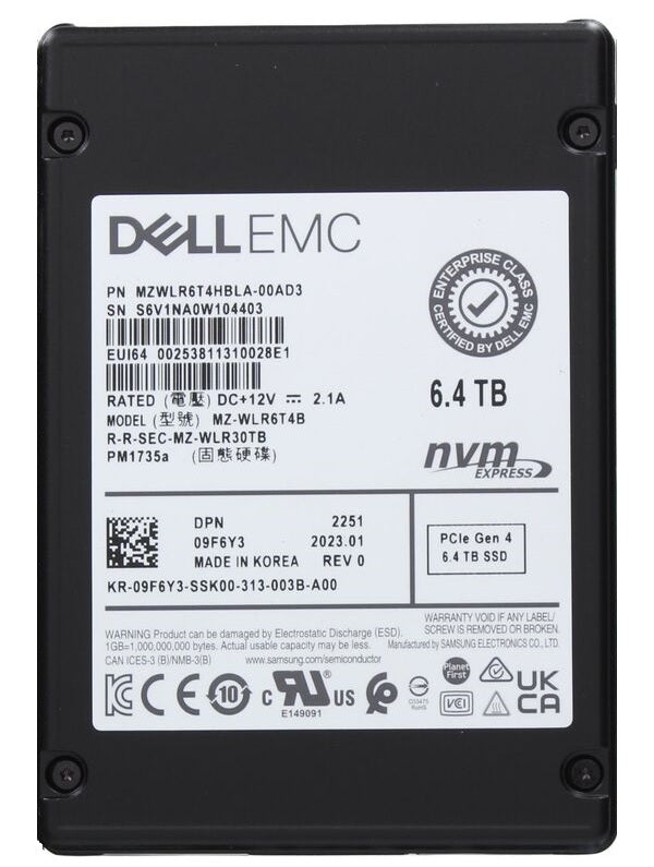 Refurbished | SAMSUNG MZWLR6T4HBLA-00AD3 6.4TB Mixed Use 3DWPD NVMe 2.5Inch U.2 TLC Ssd