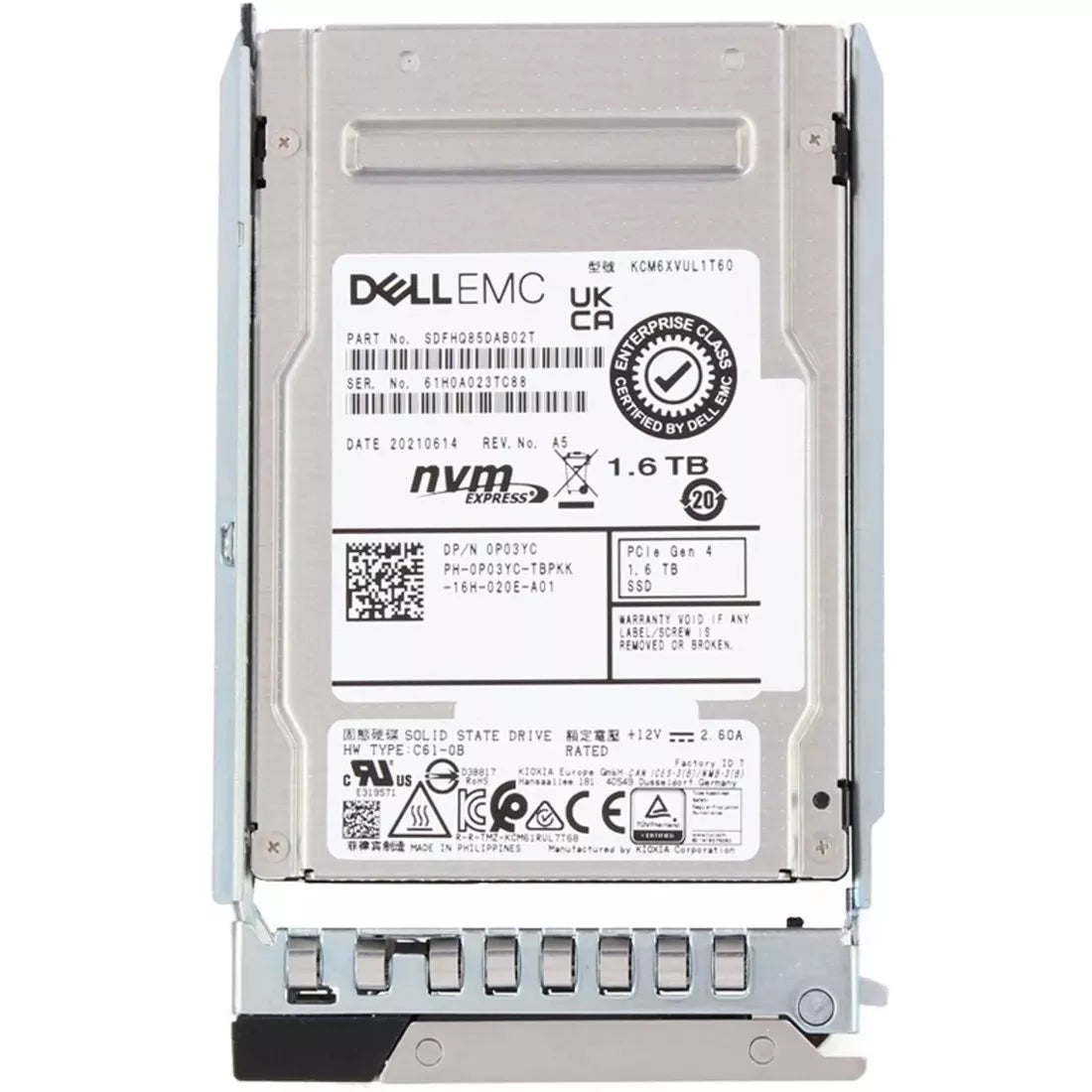 Dell P03YC 1.6TB PCIe NVMe 2.5인치 U.2 혼합 사용 TLC SSD | 사용된 메인 이미지