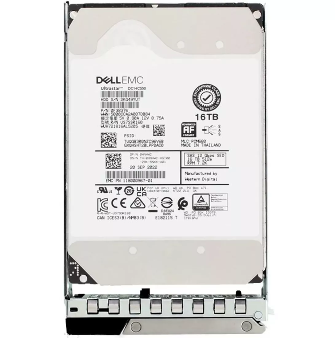 戴尔 HNHWC 16TB SED FIPS-140 7200 RPM SAS 12Gbps 512e 512MB 3.5 英寸热插拔硬盘，带托盘 |用过的
