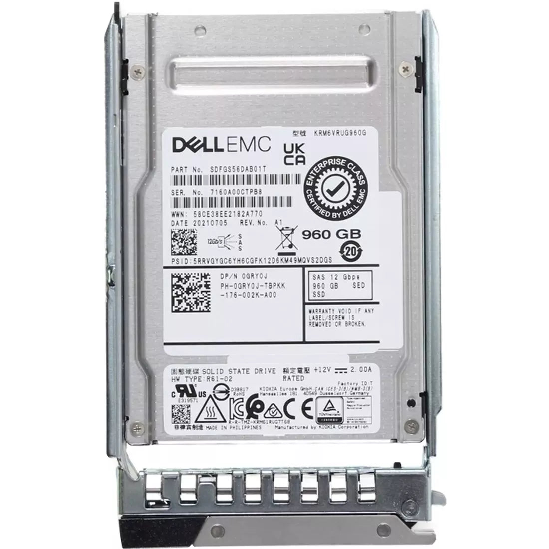 Dell GRY0J 960 GB SED SAS-12 Gbit/s leseintensive 1DWPD 2,5-Zoll-Hot-Plug-SSD | GEBRAUCHT Hauptbild