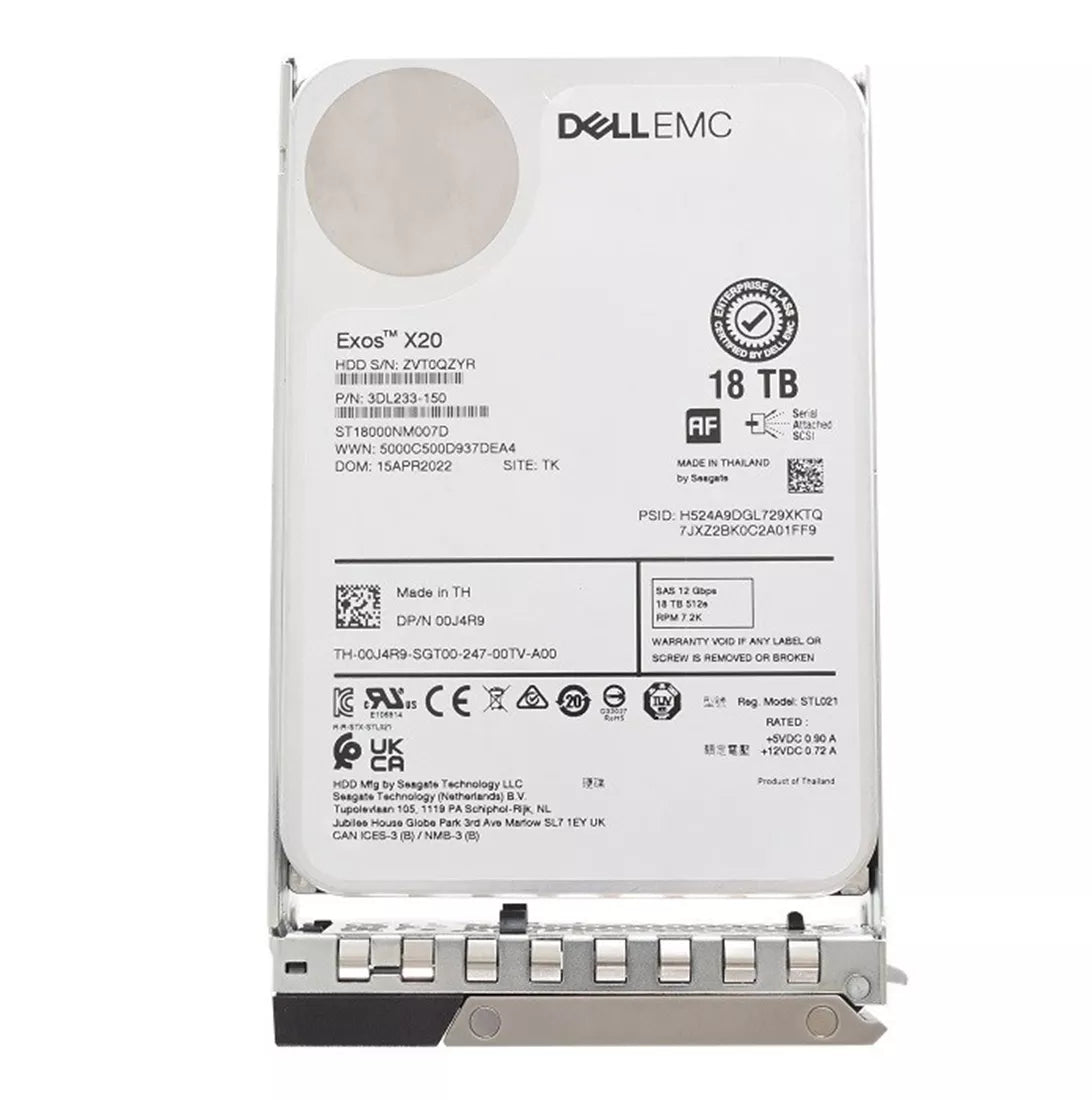 Dell EMC 0J4R9 18TB 7.2K RPM SAS 12Gbps 512e 3.5inch Hot-Plug Hard Drive with Kit | USED