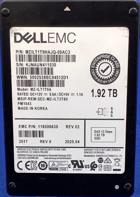 Samsung MZILT1T9HAJQ-00AC3 1.92TB PM1643 SAS 12Gbs 2.5inch Internal Ssd | USED