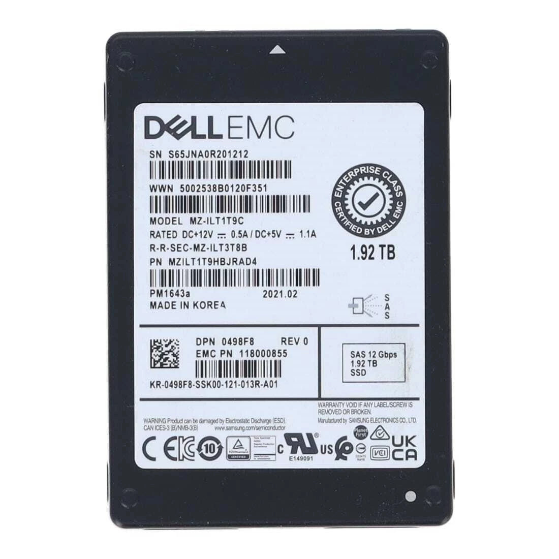 三星 PM1643a MZILT1T9HBJRAD4 SSD 1.92 TB SAS 12Gb/s 戴爾 OEM |用過的 主圖