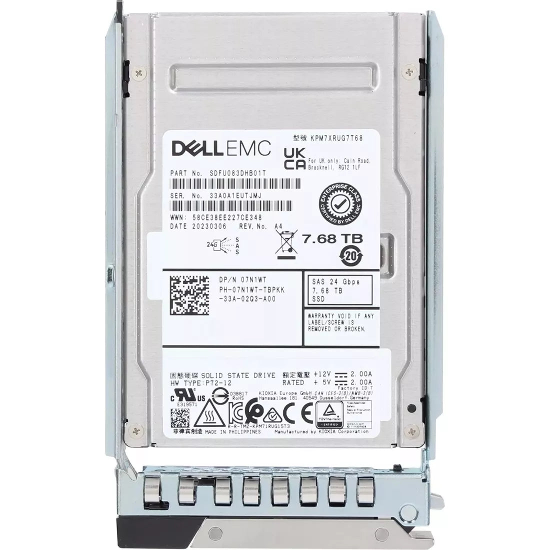 Dell 7N1WT 7.68TB SAS 24Gbps Read-Intensive 1DWPD 2.5Inch Hot-Plug SSD 14G-17G New | USED