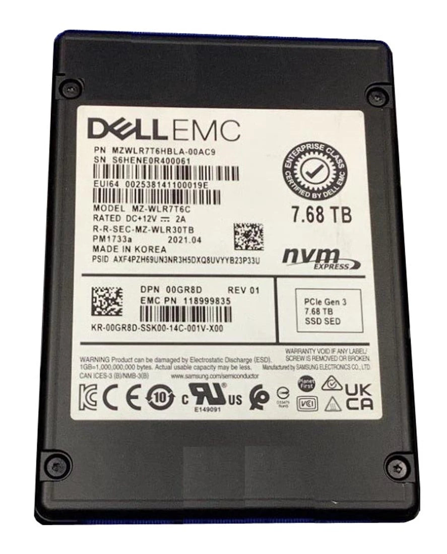Samsung PM1733A MZWLR7T6HBLA-00AC9 SSD 7.68 TB PCIe 4.0 x4 (NVMe) DELL OEM | USED