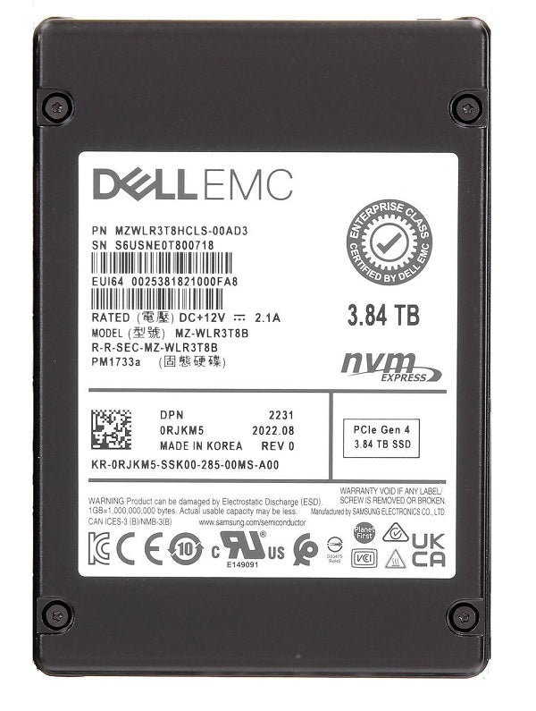 Samsung MZWLR3T8HCLS-00AD3 PM1733a 3.84TB NVMe 2.5inch Ssd doanh nghiệp Dell Oem | ĐÃ SỬ DỤNG