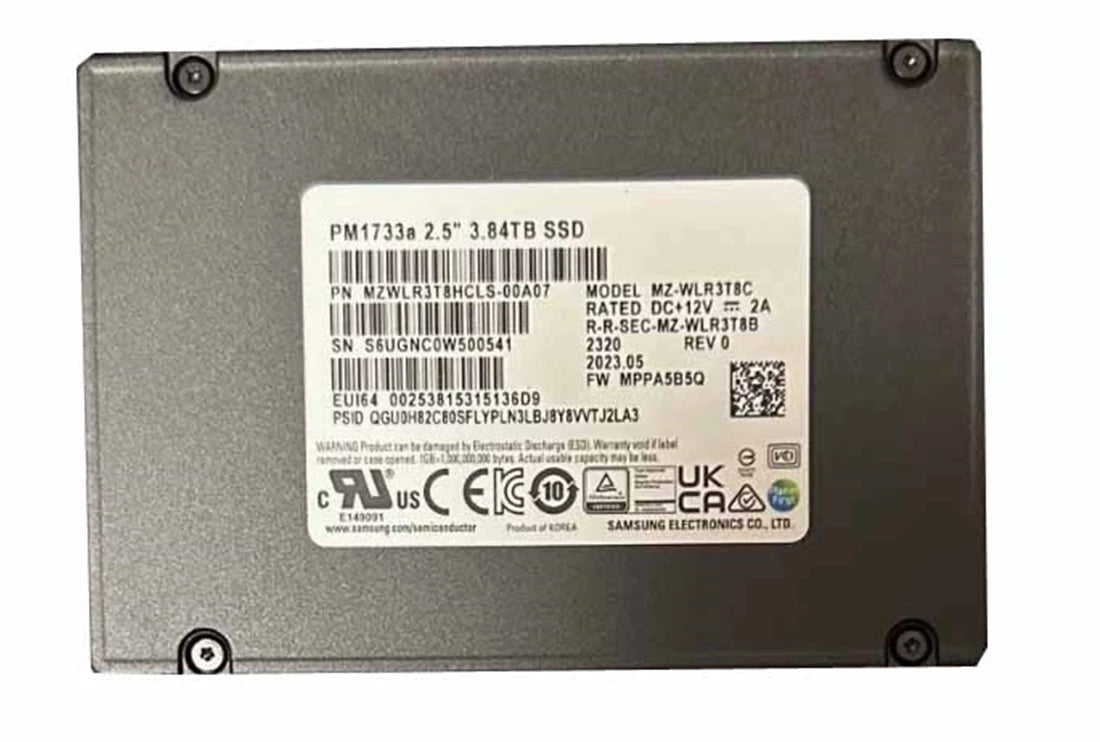 Samsung MZWLR3T8HCLS-00B07 PM1733a 3.84TB 2.5Inch U.2 PCI Express 4.0 x8 (NVMe) Internal SSD | USED