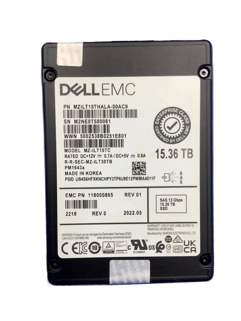 Samsung PM1643a MZILT15THALA-00AC9 SSD 15.36 TB SAS 12Gb/秒 SSD |使用済み