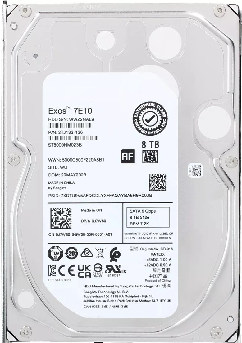 Brand New | Seagate Exos 7E10 2TJ133-136 8TB 7.2K RPM SATA-6Gb/s 3.5Inch Internal HDD Brand New Dell OEM